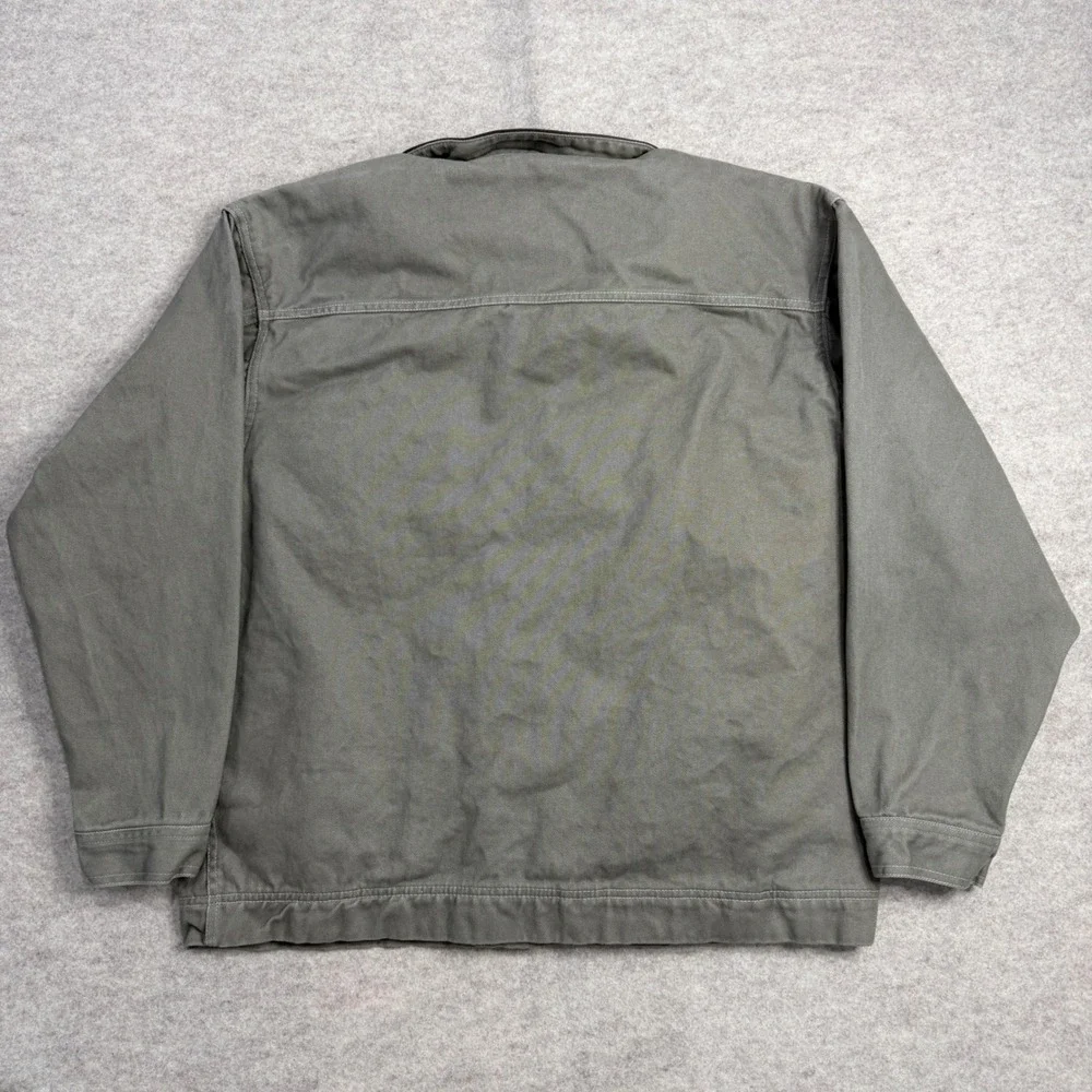 Vintage Marlboro Canvas Barn Jacket Leather Collar Plaid Flannel Lined Green L